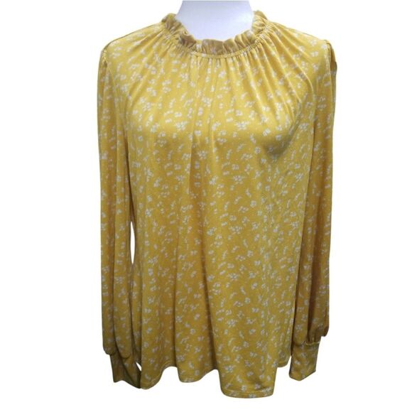 Adrianna Papell Dolman Sleeve Blouse Floral Yellow Size Large - Picture 1 of 7